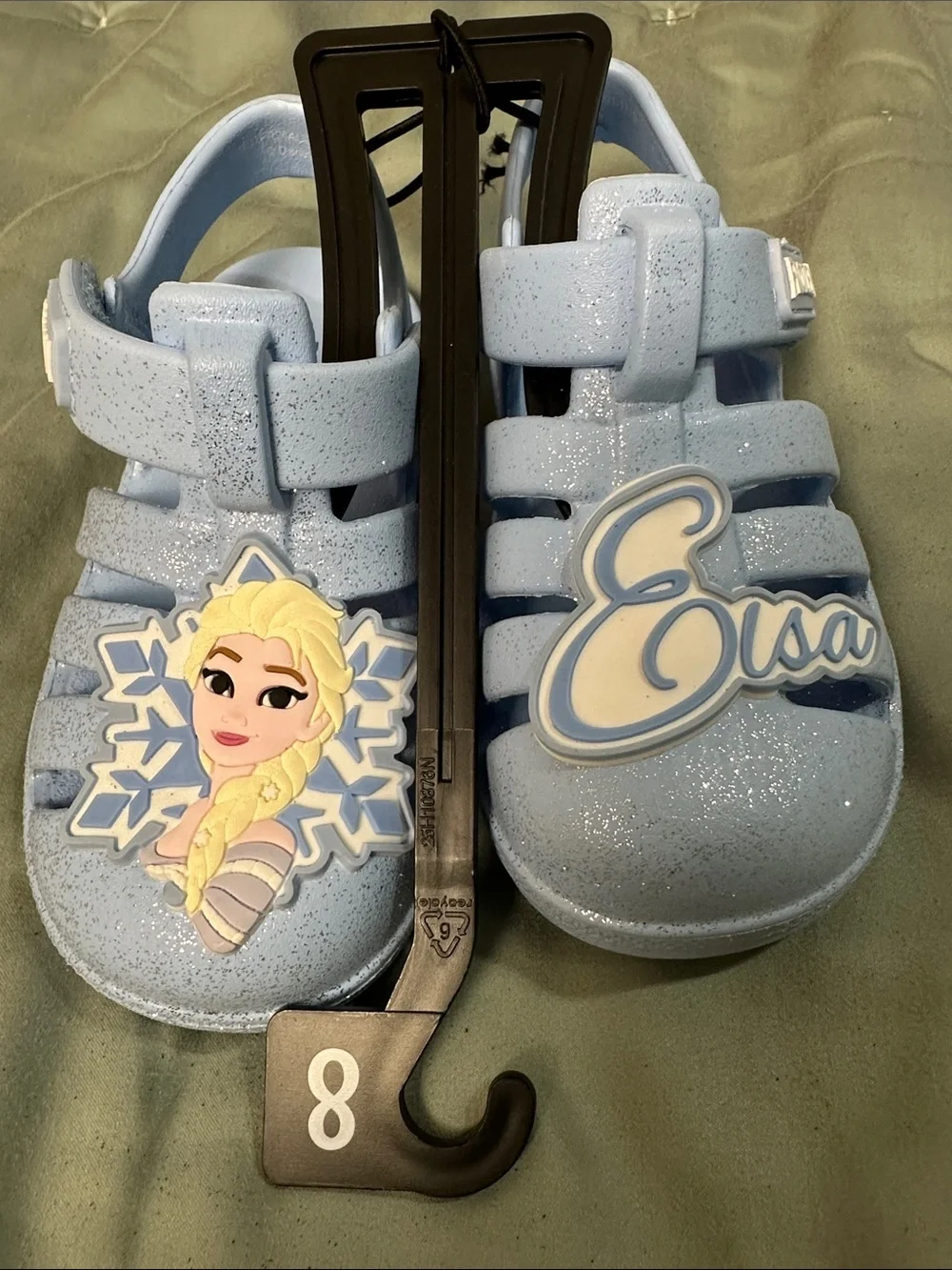 Girls Light Blue Elsa Jelly Sandals with Character Charm - Size 8